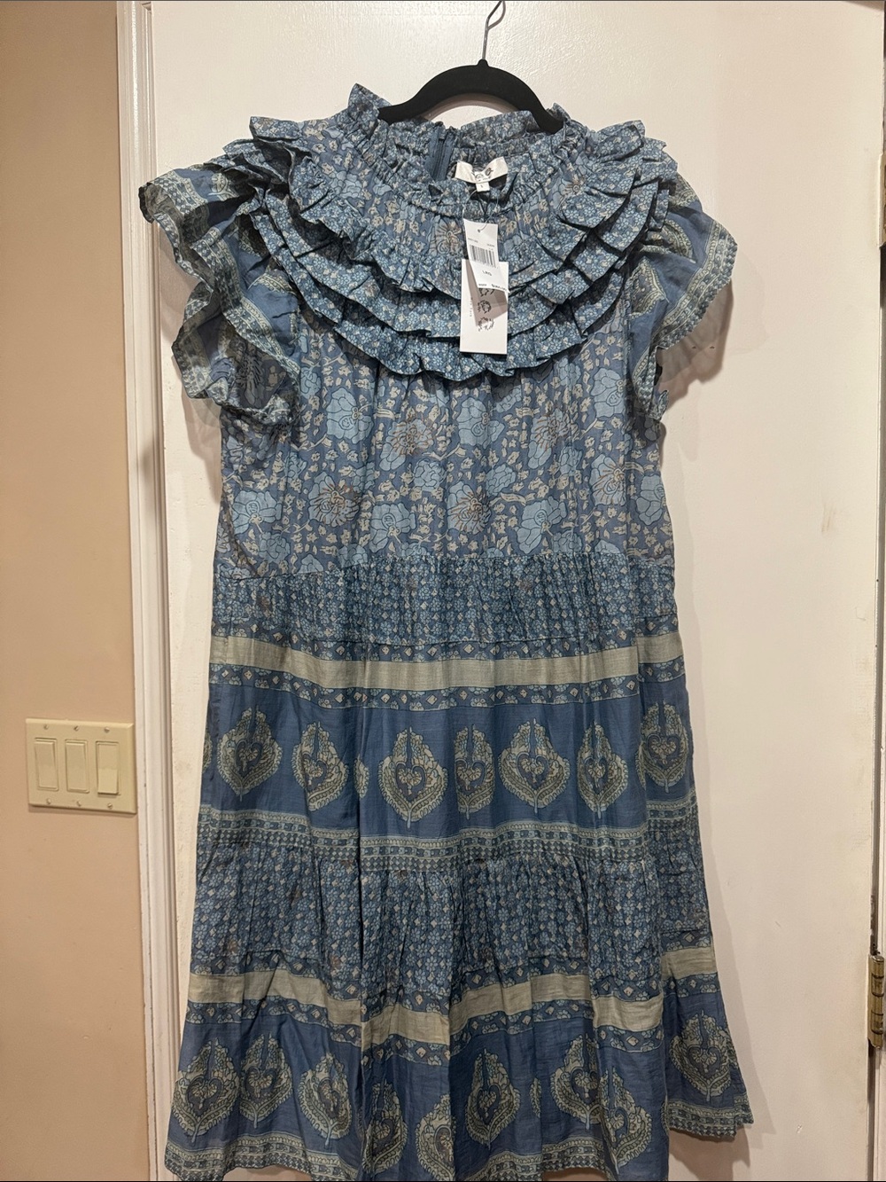 Sea New York Blue Floral Tiered Ruffle Midi Dress